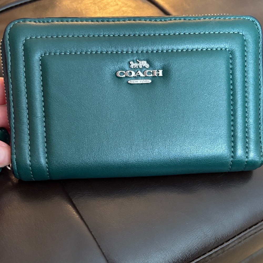Coach Green Leather Zip Wallet